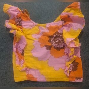 Pantaloons Junior Floral Ruffle Sleeve Top